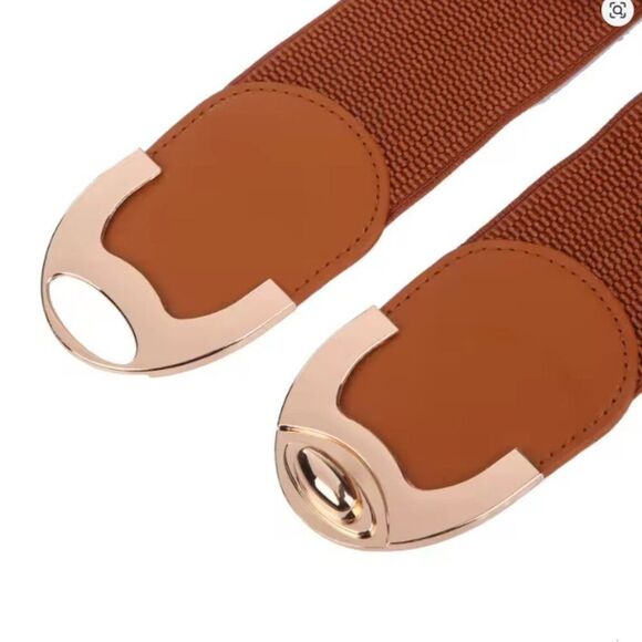 Wide Stretch Waist Belt – Brown with Gold Clasp | Size: S/M/L - Picture 2 of 3